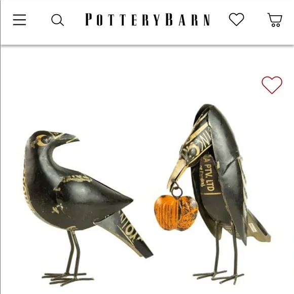 Pottery Barn Recycled Handmade Iron Crows With Pumpkin - Set Of 2 🎃 - Picture 17 of 17